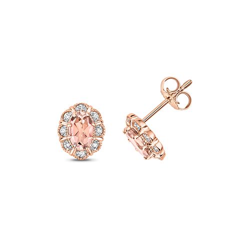 9CT DIAMOND & OV MORGANITE STUDS