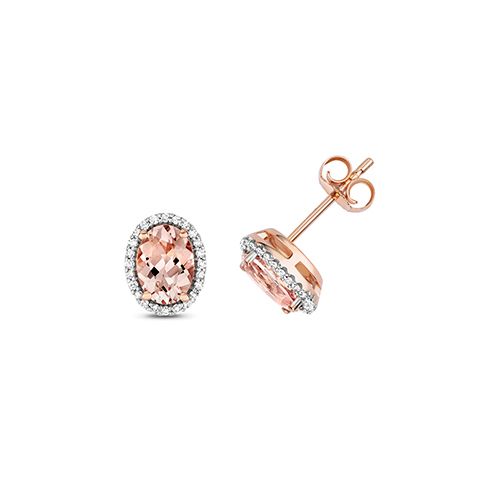 9CT DIAMOND & OV MORGANITE STUDS