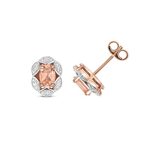 9CT DIAMOND & MORGANITE EARRING STUDS