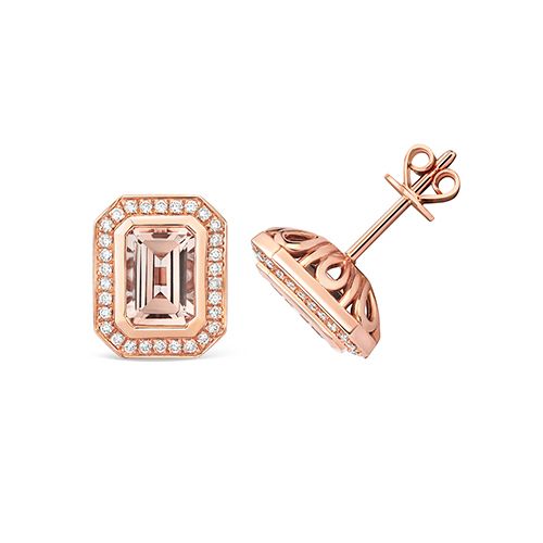 9CT DIAMOND AND MORGANITE EARRING STUDS