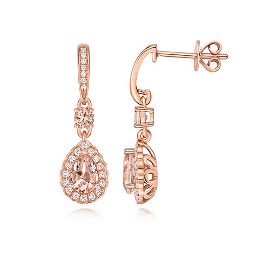 9CT DIAMOND AND MORGANITE EARRING DROPS