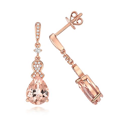 9CT DIAMOND AND MORGANITE EARRING DROPS