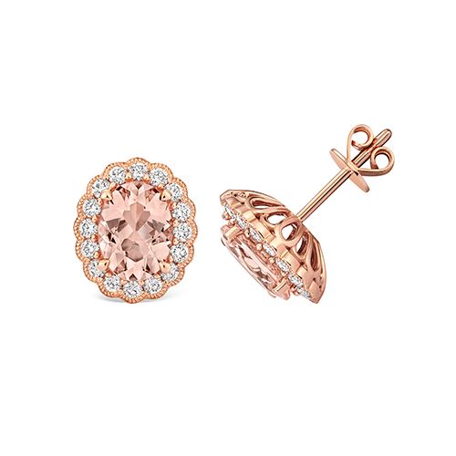 9CT DIAMOND AND MORGANITE EARRING STUDS
