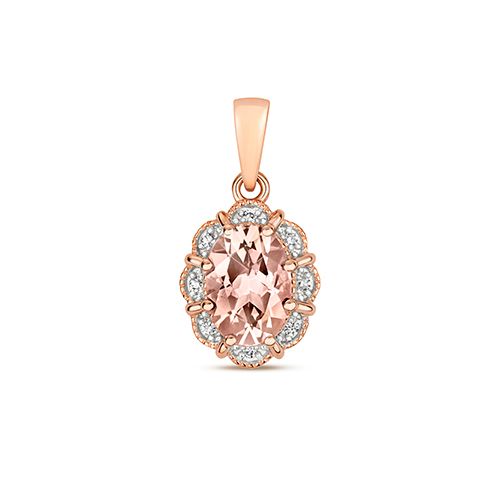 9CT DIAMOND & OV MORGANITE PENDANT