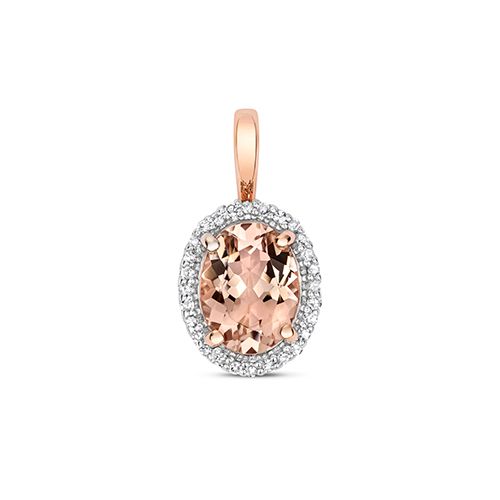 9CT DIAMOND & OV MORGANITE PENDANT