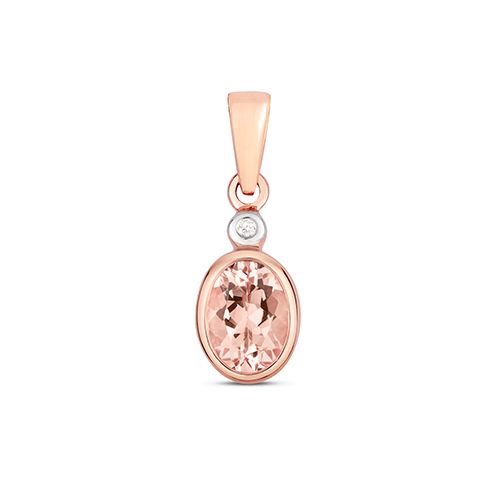 9CT DIAMOND AND MORGANITE PENDANT OVAL