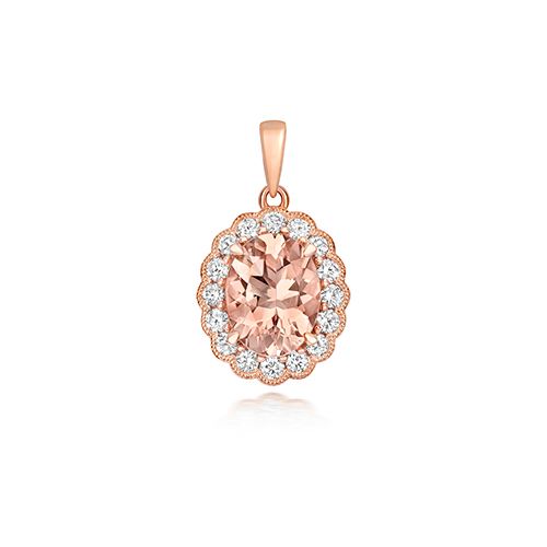 9CT DIAMOND AND MORGANITE PENDANT