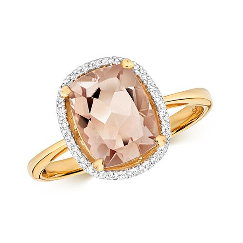 9CT DIAMOND AND MORGANITE RING