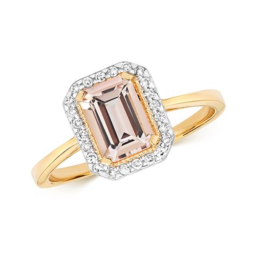 9CT DIAMOND AND MORGANITE RING