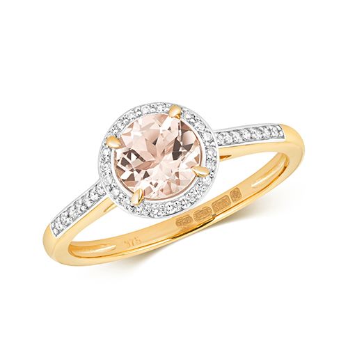 9CT DIAMOND AND MORGANITE RING
