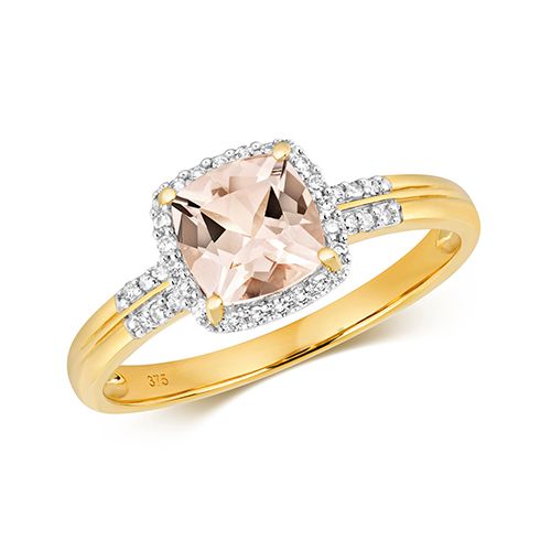 9CT DIAMOND AND MORGANITE RING