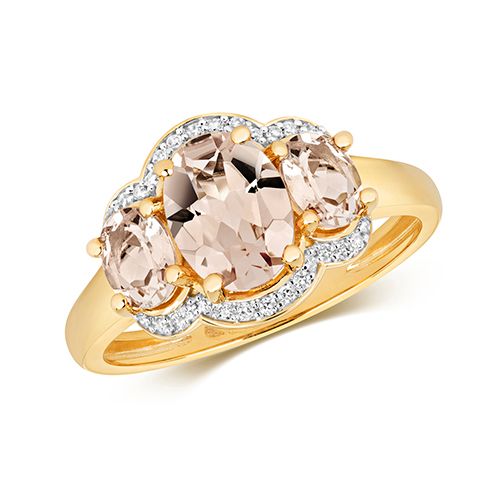 9CT DIAMOND AND MORGANITE RING 3/OV