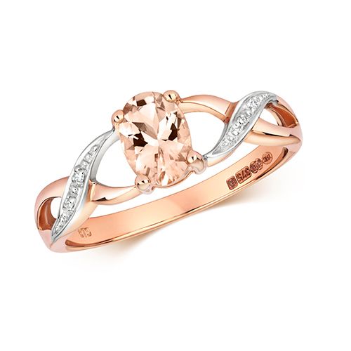 9CT DIAMOND & OVAL MORGANITE RING