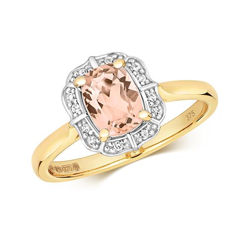 9CT DIAMOND AND MORGANITE RING
