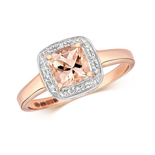 9CT DIAMOND & CUSHION MORGANITE RING