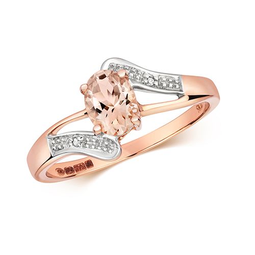 9CT DIAMOND & OVAL MORGANITE RING