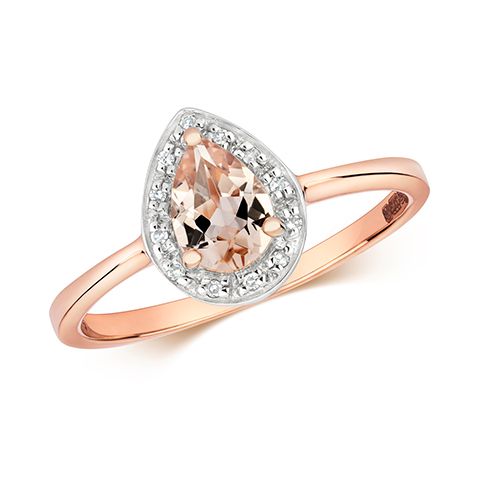 9CT DIAMOND & PEAR SHAPE MORGANITE RING