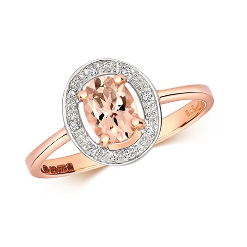 9CT DIAMOND & OVAL MORGANITE RING