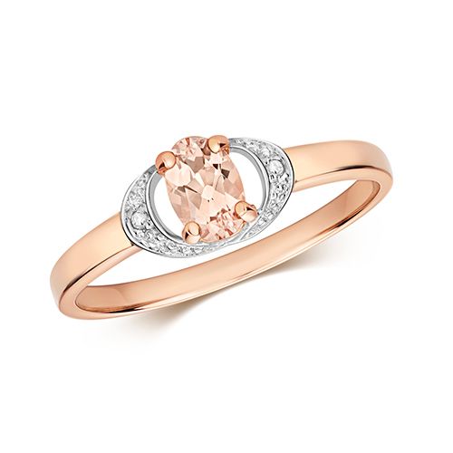 9CT DIAMOND & OVAL MORGANITE RING
