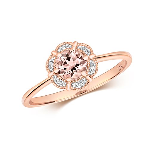 9CT DIAMOND & RD MORGANITE RING