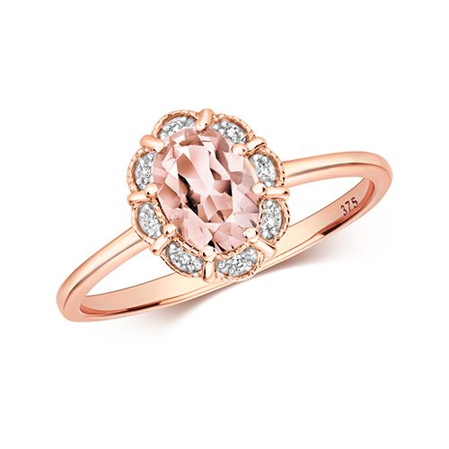 9CT DIAMOND & OV MORGANITE RING