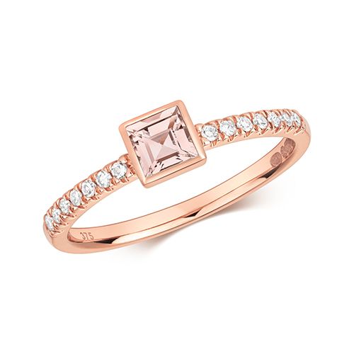 9CT DIAMOND & MORGANITE RING