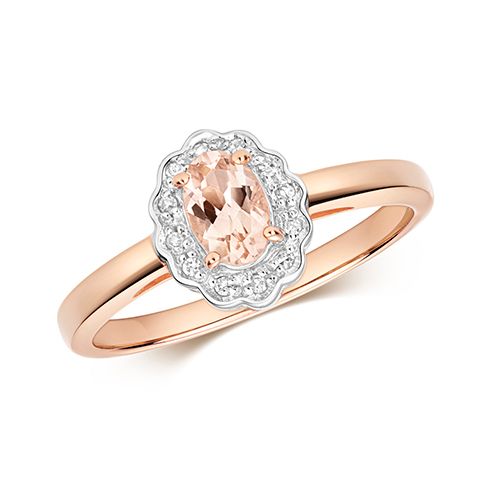 9CT DIAMOND & MORGANITE RING
