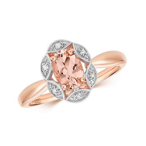 9CT DIAMOND & MORGANITE RING