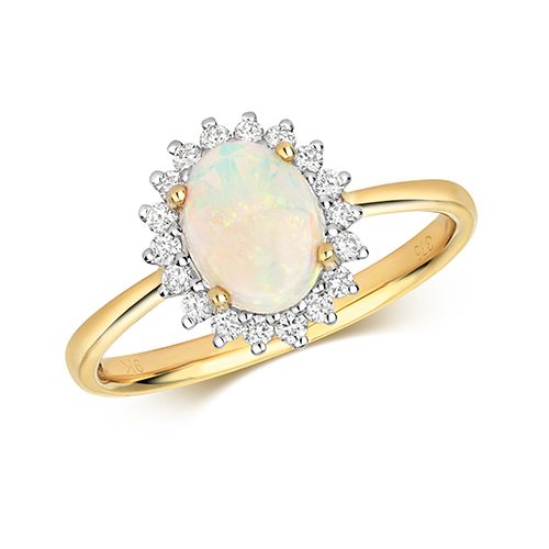 9CT DIAMOND & OPAL RING OVAL