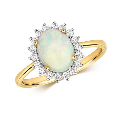 9CT DIAMOND & OPAL RING OVAL