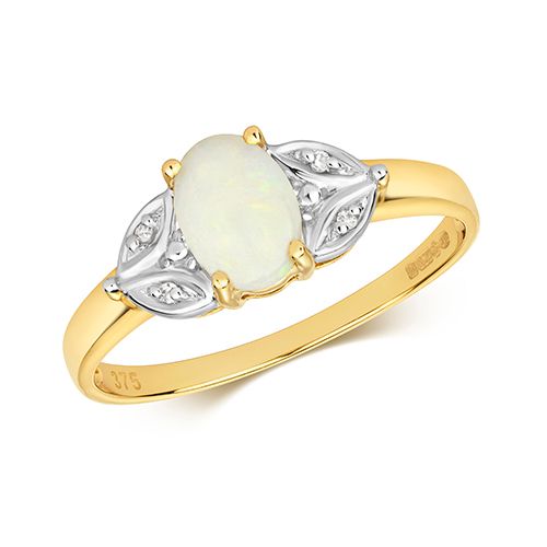 9CT DIAMOND & OPAL RING