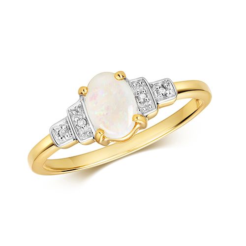 9CT DIAMOND & OPAL RING