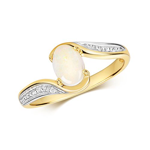 9CT DIAMOND & OPAL RING