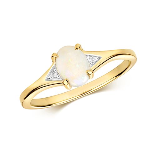 9CT DIAMOND & OPAL RING