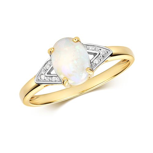 9CT DIAMOND & OPAL RING