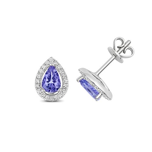 9CT DIAMOND AND TANZANITE HALO STUDS OPEAR