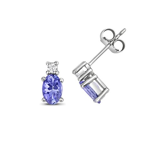 9CT DIAMOND AND TANZANITE OVAL STUDS