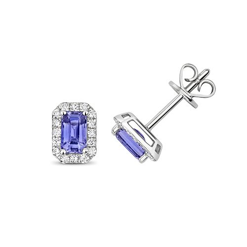 9CT DIAMOND AND TANZANITE OCTAGON STUDS