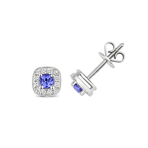 9CT DIAMOND AND TANZANITE CUSHION STUDS