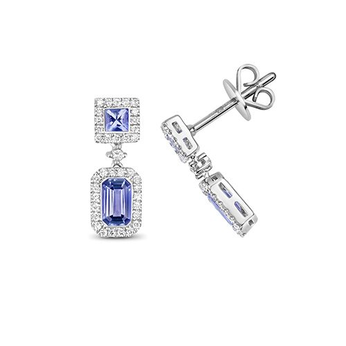 9CT DIAMOND AND TANZANITE DROP EARRINGS