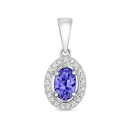 9CT DIAMOND AND TANZANITE HALO PENDANT OVAL