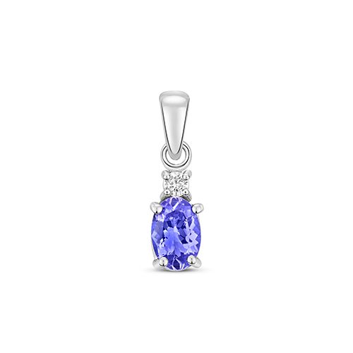 9CT DIAMOND AND TANZANITE OVAL PENDANT