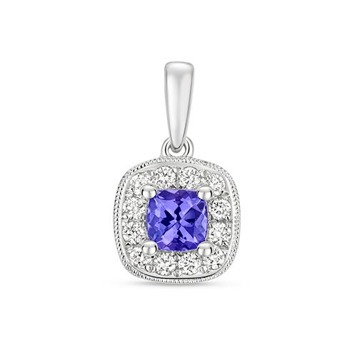 9CT DIAMOND AND TANZANITE CUSHION PENDANT