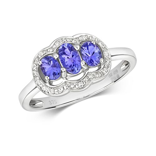 9CT DIAMOND & 3 OVAL TANZANITE