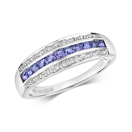 9CT DIAMOND & SQ TANZANITE BAND