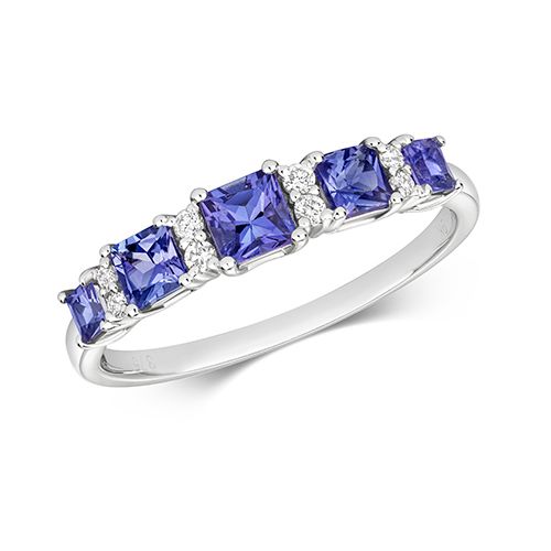 9CT DIAMOND & TANZANITE 5 SQ STONE