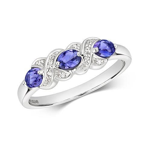 9CT DIAMOND & 3 OVAL TANZANITE RING