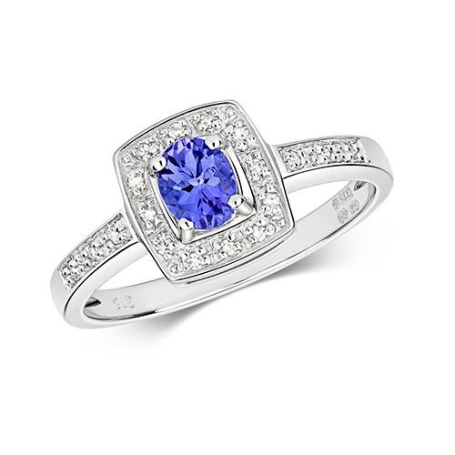 9CT DIAMOND & OVAL TANZANITE CUSHION RING