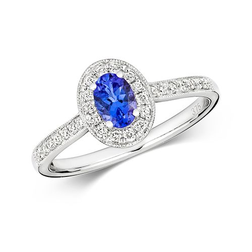 9CT DIAMOND CLUSTER OVAL TANZANITE RING
