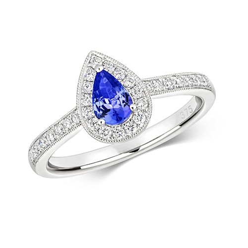9CT DIAMOND CLUSTER PEAR TANZANITE RING